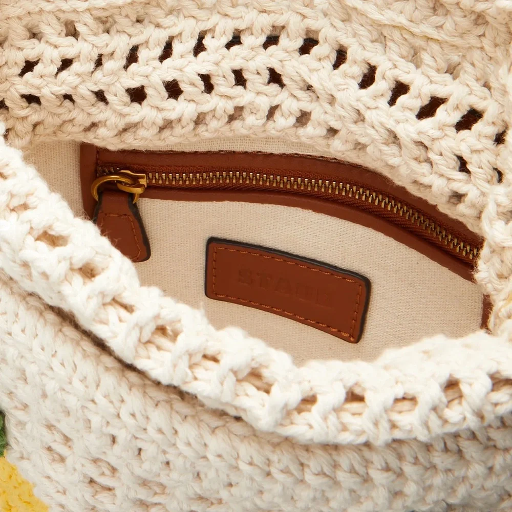 STAUD Cream Crochet Bucket Crossbody with Yellow and Red Fruit Motifs - Picture 8 of 12
